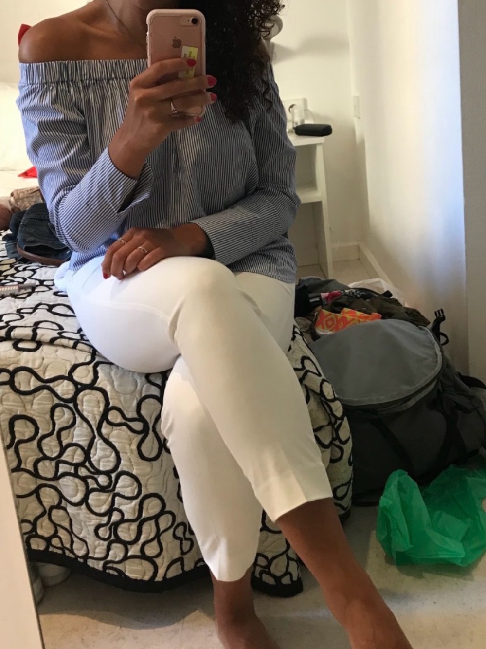 Philosophy Blue and White Striped Off-Shoulder Shirt - Picture 7 of 7